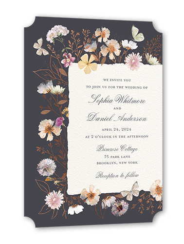 Fairy Tale Wedding Wedding Invitation, Rose Gold Foil, Grey, 5x7 Flat, Pearl Shimmer Cardstock, Ticket