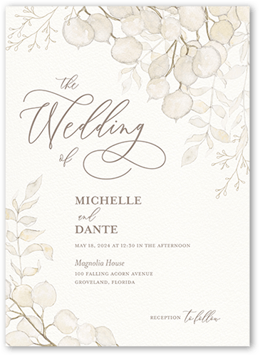 Quiet Sprigs Wedding Invitation, Grey, 5x7 Flat, Matte, Signature Smooth Cardstock, Square