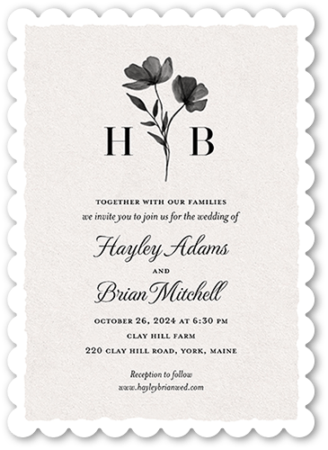 Pressed Flowers Wedding Invitation, Beige, 5x7 Flat, Matte, Signature Smooth Cardstock, Scallop