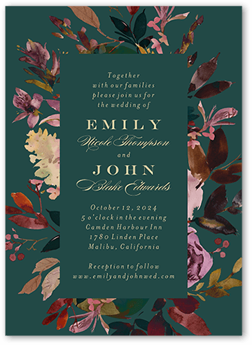 Deeply Beautiful Wedding Invitation, Green, 5x7 Flat, Luxe Double-Thick Cardstock, Square