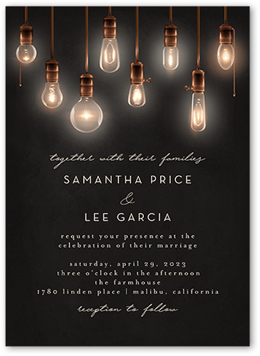 Bright Bulbs Wedding Invitation, Grey, 5x7 Flat, Standard Smooth Cardstock, Square