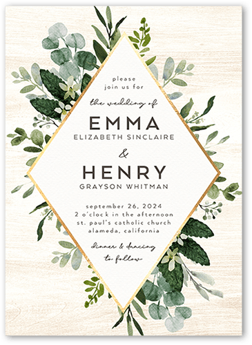 Naturally Green Wedding Invitation, White, 5x7 Flat, Standard Smooth Cardstock, Square