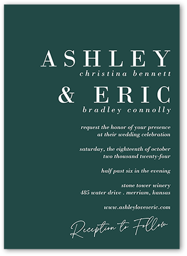 Elegant Formula Wedding Invitation, Green, none, 5x7 Flat, Pearl Shimmer Cardstock, Square