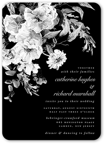 Midnight Verdant Wedding Invitation, Black, 5x7 Flat, Matte, Signature Smooth Cardstock, Rounded, Black