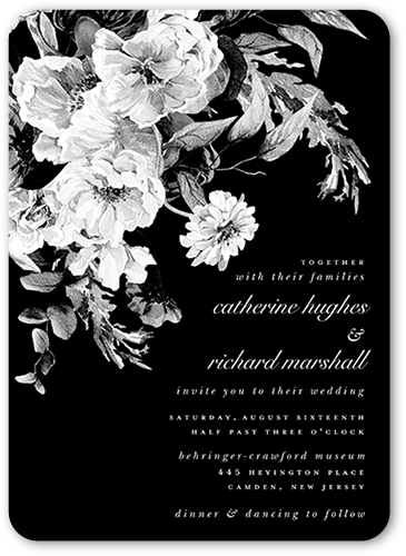 Midnight Verdant Wedding Invitation, Black, 5x7 Flat, Pearl Shimmer Cardstock, Rounded