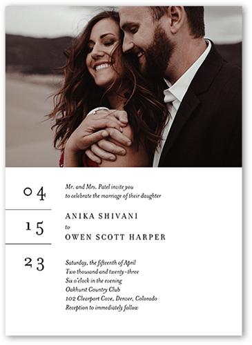 Simple And Stylish Wedding Invitation, White, 5x7 Flat, 100% Recycled Cardstock , Square, White