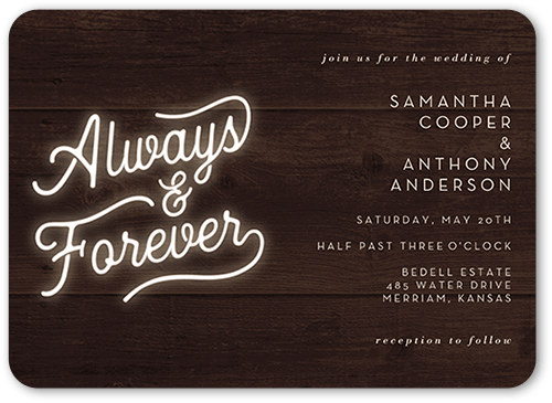 Always and Forever Wedding Invitation, Brown, 5x7 Flat, Standard Smooth Cardstock, Rounded