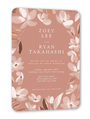Whispy Florals Wedding Invitation, Rounded Corners