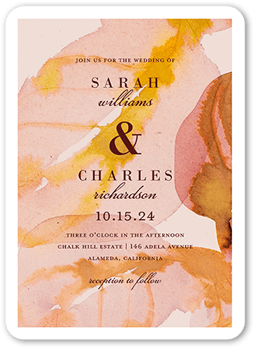 Terracotta Washes Wedding Invitation, Beige, 5x7 Flat, Pearl Shimmer Cardstock, Rounded