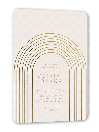 Arch Skyward Wedding Invitation, Grey, Gold Foil, 5x7 Flat, Matte, Signature Smooth Cardstock, Rounded