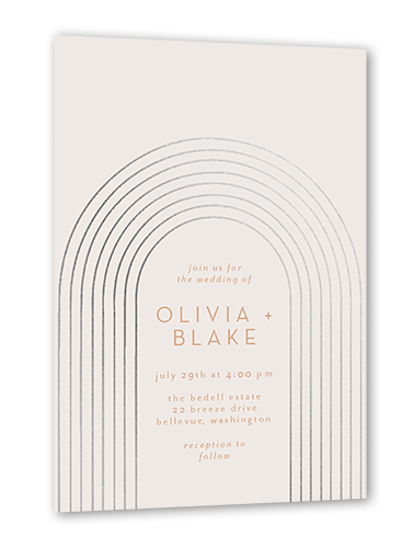 Arch Skyward Wedding Invitation, Grey, Silver Foil, 5x7, Pearl Shimmer Cardstock, Square