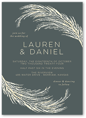 Pampas Silhouette Wedding Invitation, Grey, 5x7 Flat, Standard Smooth Cardstock, Square