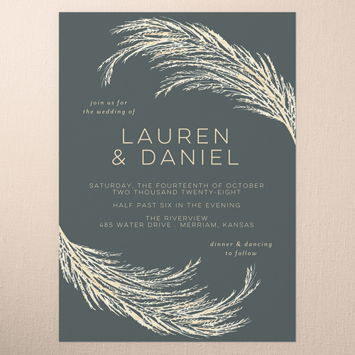 Pampas Silhouette Wedding Invitation, Grey, 5x7 Flat, 100% Recycled Cardstock , Square, Hemlock