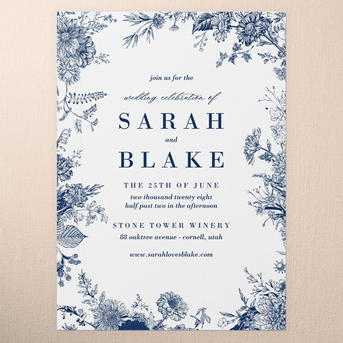 Nautical Blues Wedding Invitation, White, 5x7 Flat, 100% Recycled Cardstock , Square