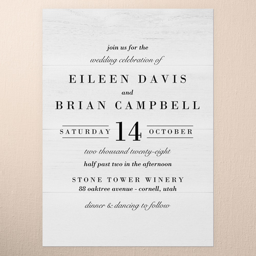 Shiplap Wood Wedding Invitation, White, 5x7 Flat, Standard Smooth Cardstock, Square