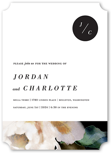 Modern Style Wedding Invitation, White, 5x7 Flat, Pearl Shimmer Cardstock, Ticket