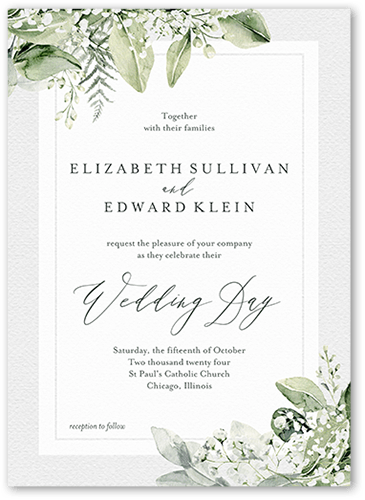 Lovely Lush Wedding Invitation, White, 5x7 Flat, Standard Smooth Cardstock, Square