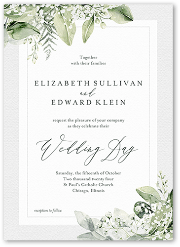 Lovely Lush Wedding Invitation, White, 5x7 Flat, Matte, Signature Smooth Cardstock, Square