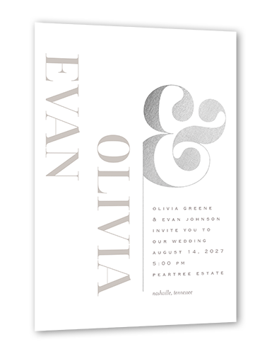 Alluring Ampersand Wedding Invitation, Silver Foil, White, 5x7 Flat, Luxe Double-Thick Cardstock, Square