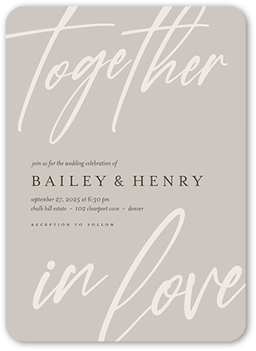 Cursive Captions Wedding Invitation, Beige, 5x7 Flat, Matte, Signature Smooth Cardstock, Rounded