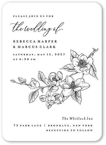 Marvelous Magnolia Wedding Invitation, White, none, 5x7, Matte, Signature Smooth Cardstock, Rounded
