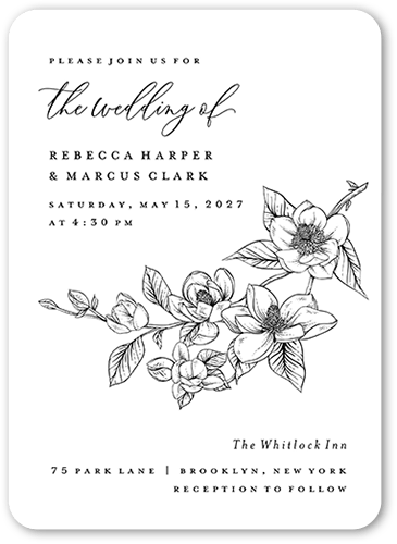 Marvelous Magnolia Wedding Invitation, White, none, 5x7 Flat, Matte, Signature Smooth Cardstock, Rounded