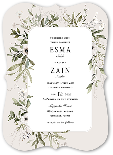 Floral Filigree Wedding Invitation, Gray, 5x7 Flat, Pearl Shimmer Cardstock, Bracket
