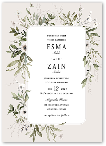 Floral Filigree Wedding Invitation, Gray, 5x7, Standard Smooth Cardstock, Square