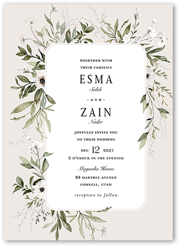 Floral Filigree Wedding Invitation, Gray, 5x7 Flat, Pearl Shimmer Cardstock, Square