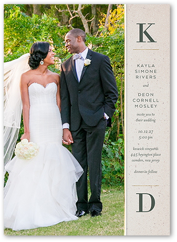 Captivating Couple Wedding Invitation, Beige, 5x7 Flat, 100% Recycled Cardstock , Square