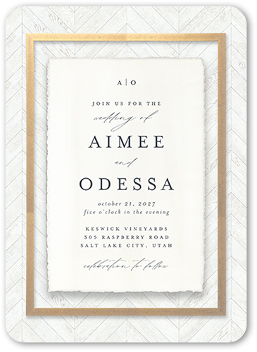 Unforgettable Union Wedding Invitation, White, 5x7 Flat, Pearl Shimmer Cardstock, Rounded, White
