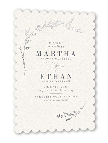 Spectacular Spruce Wedding Invitation, Beige, Silver Foil, 5x7, Pearl Shimmer Cardstock, Scallop