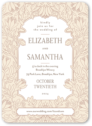 Newlywed Nouveau Wedding Invitation, White, 5x7 Flat, Standard Smooth Cardstock, Rounded
