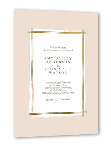 Glistening Gathering Wedding Invitation, Gold Foil, Pink, 5x7 Flat, Pearl Shimmer Cardstock, Square