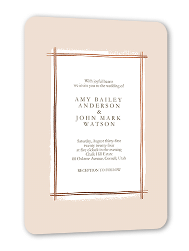 Glistening Gathering Wedding Invitation, Pink, Rose Gold Foil, 5x7, Pearl Shimmer Cardstock, Rounded