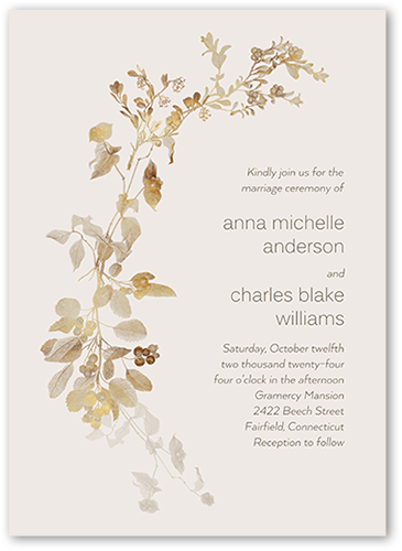 Golden Grace Wedding Invitation, Gray, 5x7 Flat, Standard Smooth Cardstock, Square