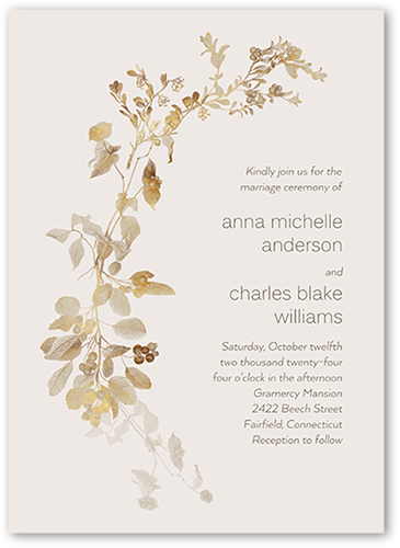 Golden Grace Wedding Invitation, Gray, 5x7 Flat, Luxe Double-Thick Cardstock, Square, Gray