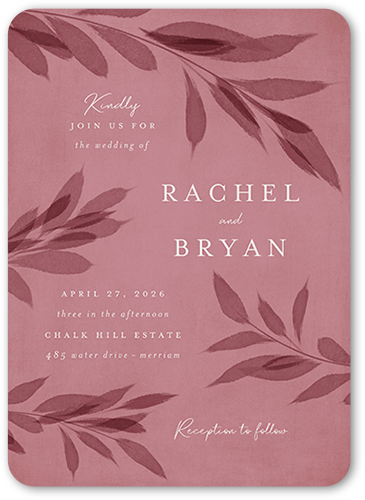 Pressed Leaves Wedding Invitation, Pink, 5x7, Matte, Signature Smooth Cardstock, Rounded