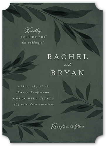 Pressed Leaves Wedding Invitation, Green, 5x7 Flat, Pearl Shimmer Cardstock, Ticket