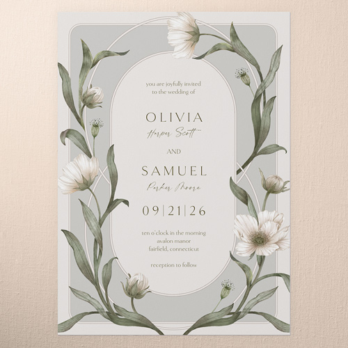 Enveloping Perennial Wedding Invitation, Gray, 5x7 Flat, Luxe Double-Thick Cardstock, Square