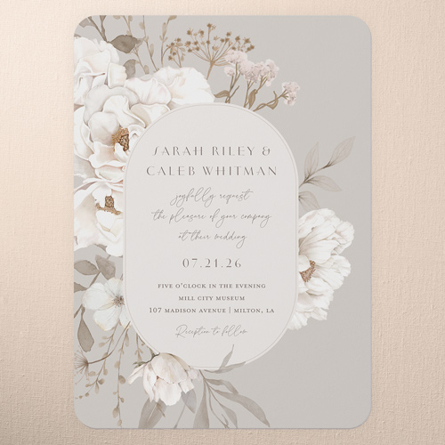 Full Bloom Wedding Invitation, Gray, 5x7 Flat, Standard Smooth Cardstock, Rounded