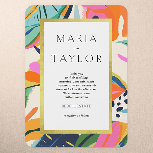 Vibrant Garden Wedding Invitation, Blue, 5x7 Flat, 100% Recycled Cardstock , Rounded, Seabrook