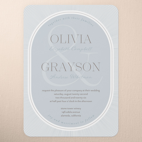 Grand Ampersand Wedding Invitation, Gray, 5x7 Flat, Standard Smooth Cardstock, Rounded
