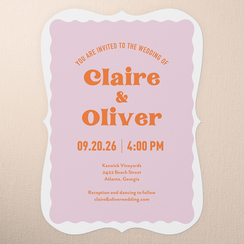 Vintage Vibes Wedding Invitation, Pink, 5x7 Flat, Pearl Shimmer Cardstock, Bracket