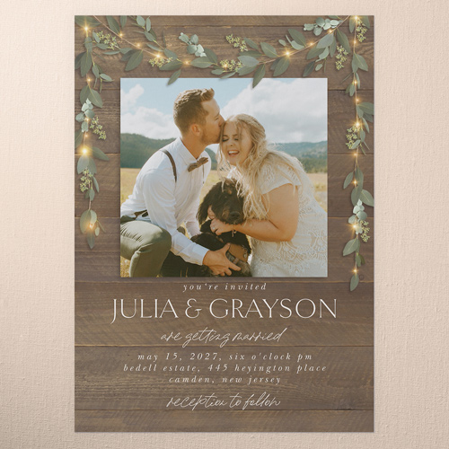 Laced Laurels Wedding Invitation, Brown, 5x7 Flat, Standard Smooth Cardstock, Square, Deep Chocolate
