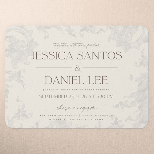 Touch Of Elegance Wedding Invitation, Beige, 5x7 Flat, Pearl Shimmer Cardstock, Rounded