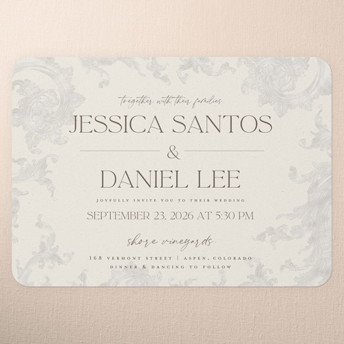 Touch Of Elegance Wedding Invitation, Beige, 5x7 Flat, Matte, Signature Smooth Cardstock, Rounded