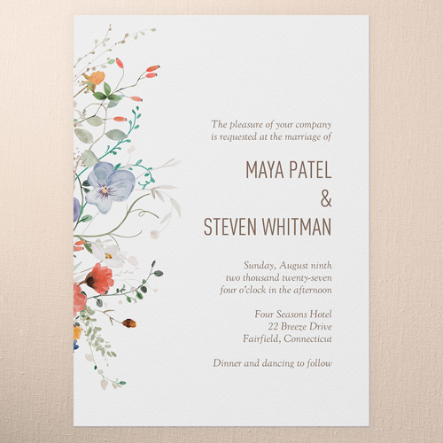 Tranquil Flowers Wedding Invitation, White, 5x7 Flat, Write Your Own, Standard Smooth Cardstock, Square