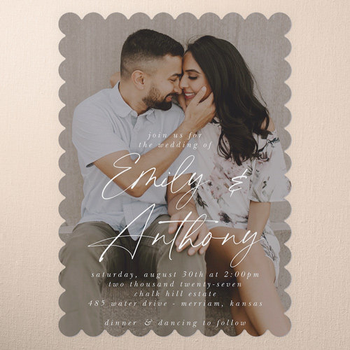 Joining In Joy Wedding Invitation, Grey, 5x7 Flat, Pearl Shimmer Cardstock, Scallop