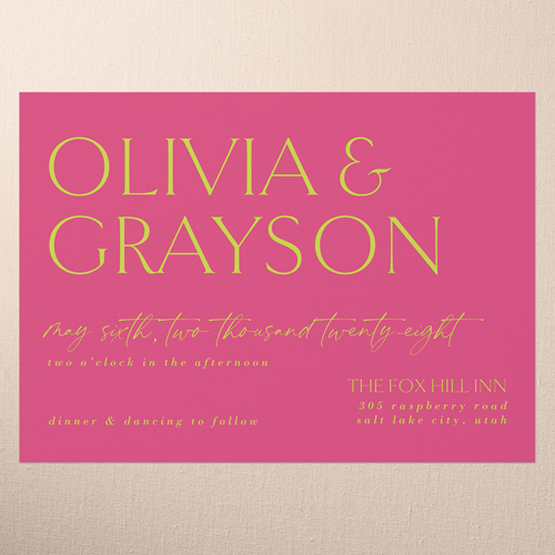 Editable Edition Wedding Invitation, Pink, 5x7 Flat, Pearl Shimmer Cardstock, Square
